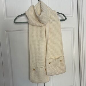Michael Kors Cream Knit Scarf With Gold Button Pocket Detail